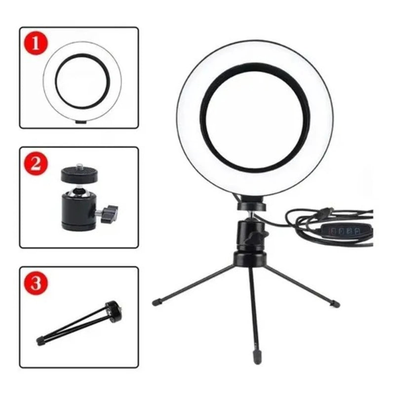 Ring light com tripé de mesa led 6 polegadas profissional