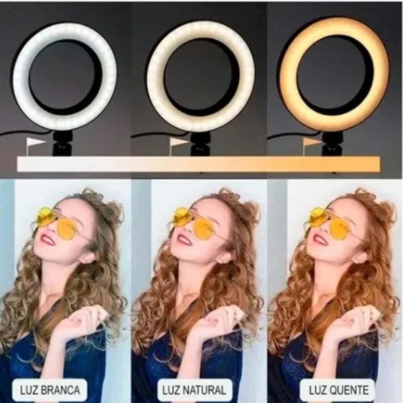 Ring light com tripé de mesa led 6 polegadas profissional