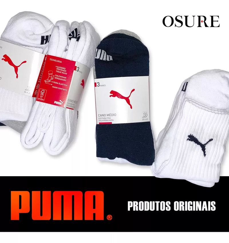 Kit 6 Pares Meias Puma Cano Médio Masculino Adulto Original