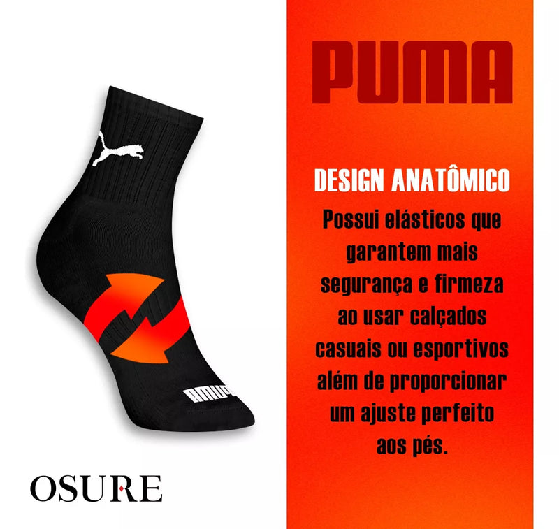 Kit 6 Pares Meias Puma Cano Médio Masculino Adulto Original